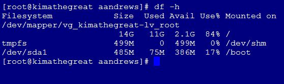 df -h output before growing the disk