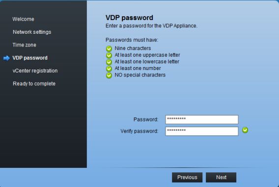 Enter your new root password for VDP