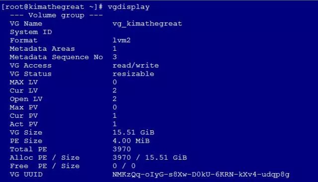 Output from vgdisplay