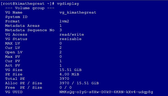 Output from vgdisplay