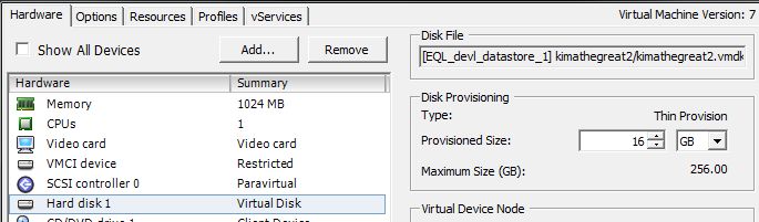 Edit Settings on the VM