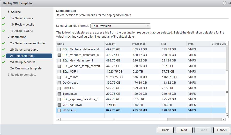 Select Datastore and disk format