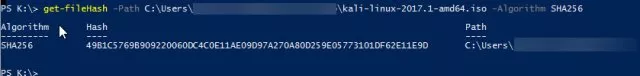 A powershell windows showing the Get-FileHash command